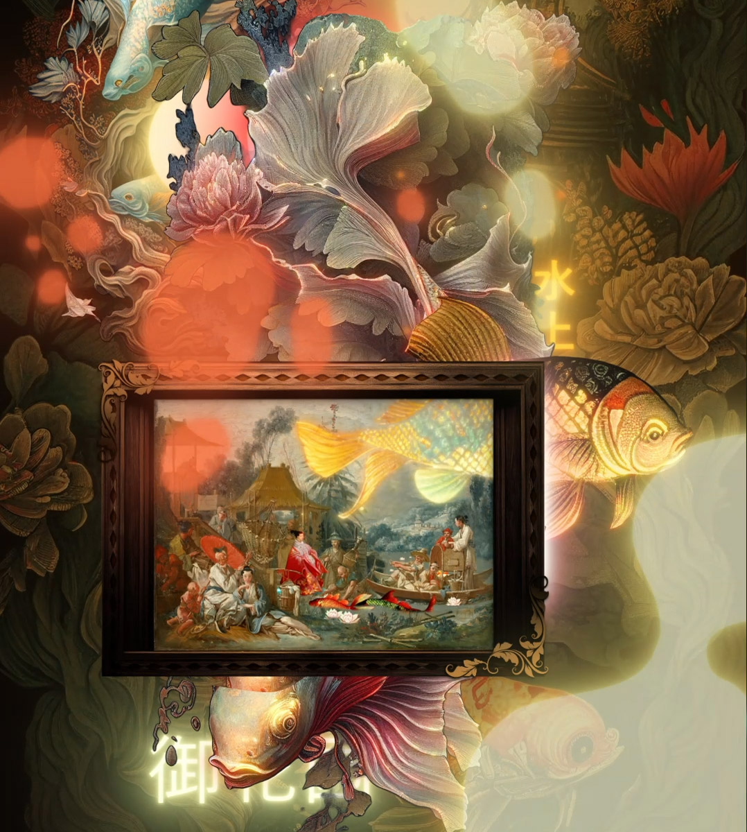 Nouvelle Chine — mapping interactif : personnage animé issu d’une Chinoiserie de Boucher