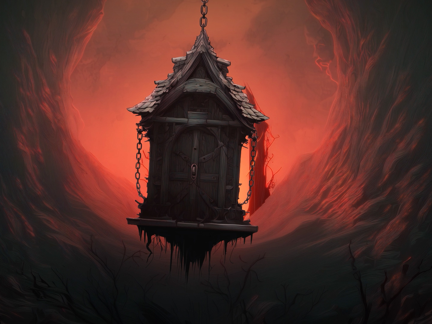 Black Chapel – APRÈS, plan d'une cage prison, ambiance gothique rouge