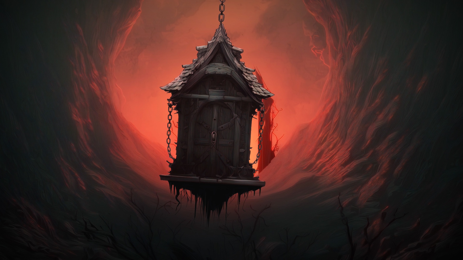 Black Chapel – APRÈS, plan d'une cage prison, ambiance gothique rouge